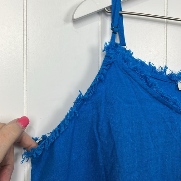 Umgee Womens Tank Top Royal Blue L Adj Slip Straps Fringe Details Linen/Rayon - Picture 4 of 10